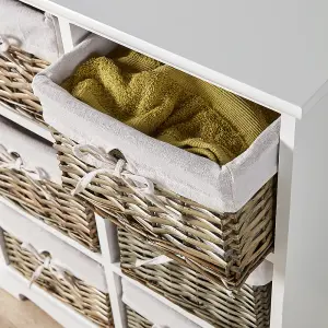 Home Source Lichfield 6 Wicker Basket Drawer Chest Storage Unit White