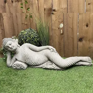 Stunning Stone Cast Reclining Buddha Ornament