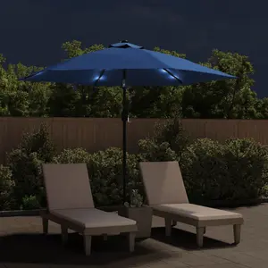 Berkfield Outdoor Parasol with LED Lights and Steel Pole 300 cm Azure