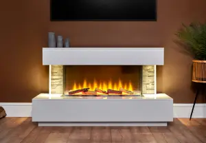 Acantha Aspen White Marble & Slate Fireplace Suite with Downlights, 50 Inch