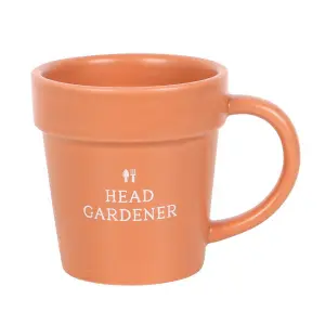 Something Different Head Gardener Plant Pot Mug & Spoon Set Orange/Silver/White (One Size)