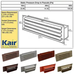 Kair Terracotta Airbrick Grille with Damper Flap for 150mm x 70mm Ducting