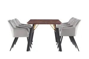 Camden Cosmo LUX Dining Set, a Table and Chairs Set of 6, Walnut/Light Grey