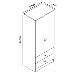 2 Door 2 Drawer Black Gloss Double Combination Wardrobe Scratch Resistant