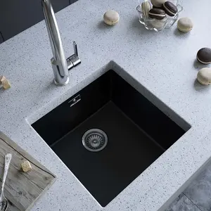 LSC Bexley 1.0 Matt Black Composite Synthetic Undermount Kitchen Sink & Waste