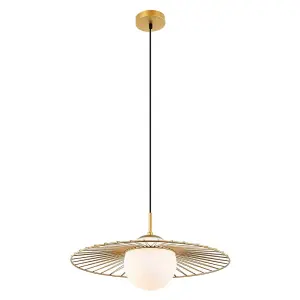 Luminosa Modern Hanging Pendant Golden 1 Light  with Gold, White Shade, E27