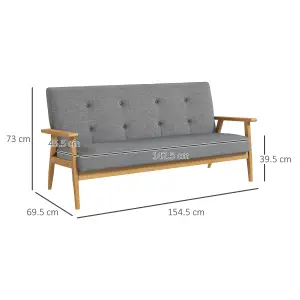 HOMCOM Modern 3-Seater Sofa Upholstery Couch with Rubber Wood Legs Dark Grey