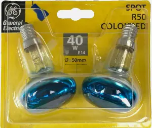 GE R50 40w SES Reflector - Blue Twin Blister