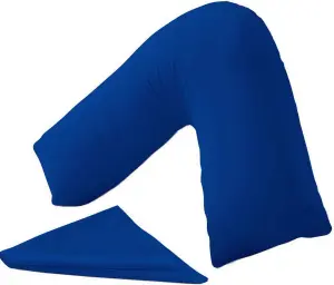 Orthopaedic V-Shaped Pillow Extra Cushioning Support For Head, Neck & Back (Royal Blue, V-Pillow With Cover