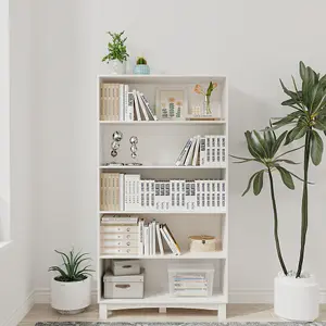 URBNLIVING 150cm Height White 5 Tier Wooden Bookcase Shelf Storage Display Shelving Unit