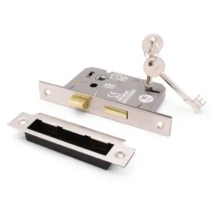 EAI Sashlock 80mm / 57mm Backset SATIN NICKEL 3 lever Internal Wooden Door 2 Keys CE UKCA & Fire Door Approved Anti Rattle Keep