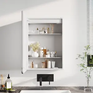 Smart Rectangle Wall-mounted LED Mirror Cabinet with 2 Shelves and 1 Door Organiser Unit