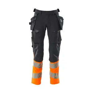 Mascot Accelerate Safe Trousers with Holster Pockets - Dark Navy/Hi-Vis Orange   (36.5) (Leg Length - Short)