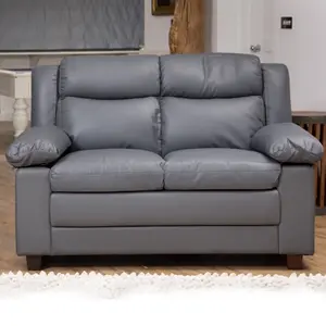 Standish 156cm Wide Grey 2 Seat Bonded Leather Sofa with Removable Arm Cushions and Back Rests