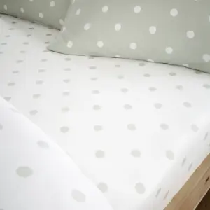 Catherine Lansfield Brushed Polka Dot Cotton Single Fitted Sheet Green