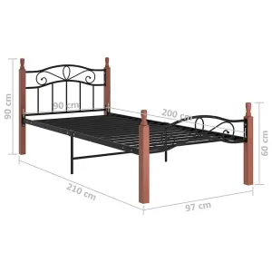 Berkfield Bed Frame Black Metal and Solid Oak Wood 90x200 cm