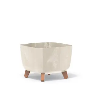 Low Planter Flower Pot with Legs Insert Square Decorative Indoor Outdoor Cream Concrete Medium