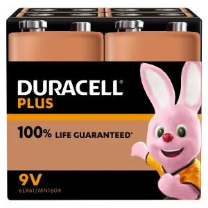 Duracell Plus 9V Batteries, Pack of 4