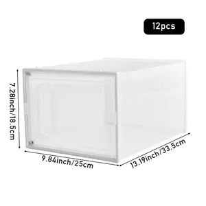 12 pcs Plastic Stackable and Foldable Shoe Box Storage Organiser Sneaker Display Case Shoe Box with Magnetic Door in White