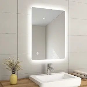 EMKE Illuminated Led Bathroom Mirror with Demister Pad Wall Mounted Dimmable LED Bathroom Mirror, 800x600mm