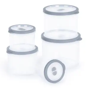 LIVIVO Set of 5 Cylinder Storage Containers with Grey Lids - BPA Free, Stackable & Airtight Plastic Pantry Organiser