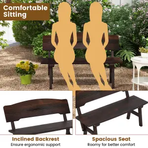 Costway 2-Seat Outdoor Patio Bench 120cm Spruce Wood Garden Loveseat with Inclined Backres