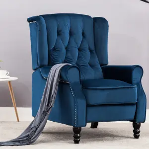 Althorpe Wing Back Fireside Recliner Velvet Occasional Armchair Sofa Chair (Midnight Blue, Velvet)