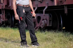 Black Mens Cargo Combat Work Trouser Multi Pockets Work Pants with Semi Elasticated Waist Band Knee Pad Pockets W42 ' L29