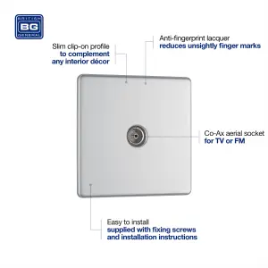 BG FBS60 Nexus Screwless Flat-Plate Single Coaxial TV Outlet Brushed Steel