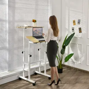 Costway 2-Tier Adjustable Standing Desk Mobile Sit Stand computer Desk on Wheels