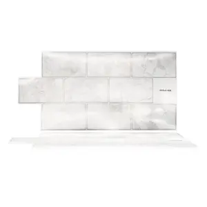 Walplus White Marble Metro Flat 2D Tile Stickers 12 Pcs