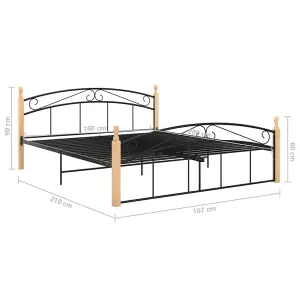 Berkfield Bed Frame Black Metal and Solid Oak Wood 160x200 cm