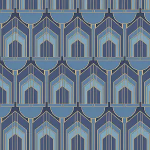 Hoopla Walls Navy Blue Deco Arch Smooth Matt Wallpaper