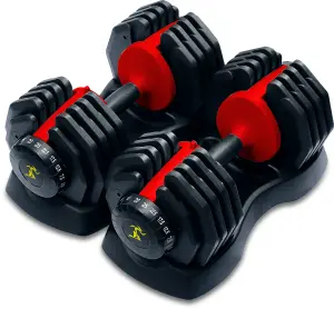 Strongology Urban25 Pair Home Fitness Black Red Adjustable Smart Dumbbells from 2.5kg up to 25kg Training Weights