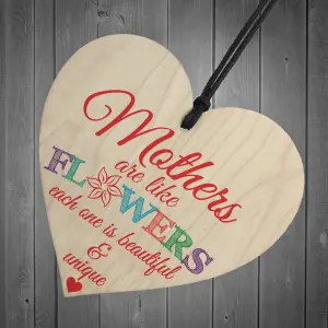 Red Ocean Mothers Are Like Flowers Wooden Hanging Heart Plaque