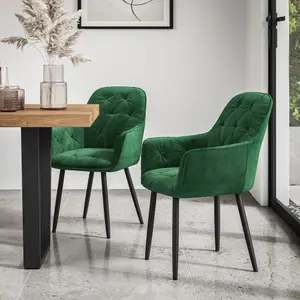 Set Of 6 Anika Modern Velvet Dining Chair Padded Seat Metal Legs Kitchen (Green)