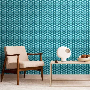 Hoopla Walls Retro Flower Teal Mix Smooth Matt Wallpaper