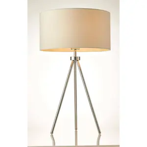 Luminosa Tri 1 Light Table Lamp Chrome, Ivory Linen Effect, E27