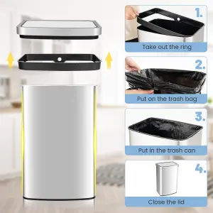 Costway 50L Automatic Trash Can Rectangular Infrared Motion Sensor Garbage Waste Bin