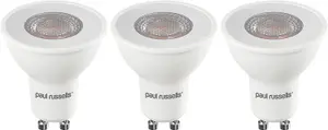 paul russells LED GU10 Light Bulb, 5W 480 Lumens, 60w Equivalent, 2700K Warm White, Ceiling Spotlights, Pack of 3