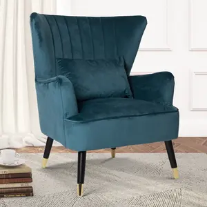 Velvet Teal Camila Accent Wingback Chair