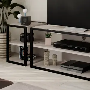 Decortie Modern Echo Corner TV Unit Versatile Design with Metal Frame and Shelf Media Centre 98cm Mocha Grey