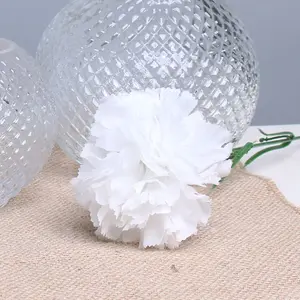 6 x White Artificial Silk Carnationd.  Single Stems. Stem Length 48 cm. Head Width 7 cm.