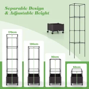 Costway 170cm Extendable Planter Box Raised Garden Bed w/ Trellis & Lockable Wheels