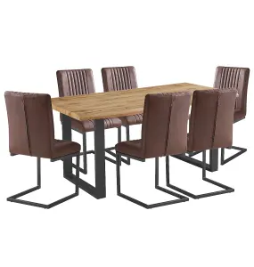 Hallowood Furniture Cullompton Large Dining Table (160cm) with 6 Brown Chairs