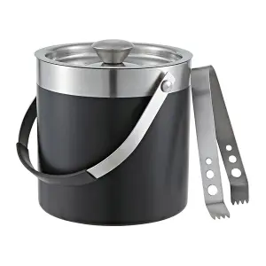 Buckingham Double Wall Stainless Steel Ice Bucket 2.3 Litre with Tong , black finish