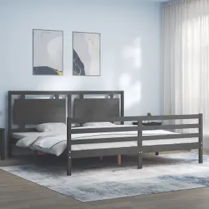 Berkfield Bed Frame with Headboard Grey 200x200 cm Solid Wood