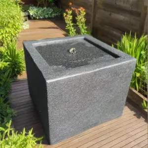 All Pond Solutions Square Water Feature with LED Lights - Solar powered - Dark Grey 37x37x30cm