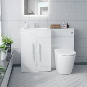 Nes Home Aric 1100mm LH White Gloss Bathroom Basin Vanity with WC & Rimless BTW Toilet