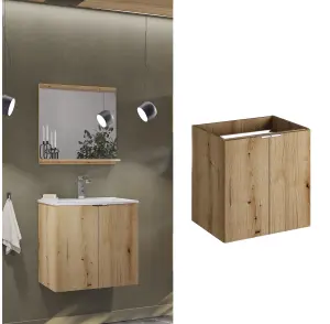 Bathroom Wall Vanity 60cm Cabinet Slim 2 Door Floating Storage Oak Effect Nova